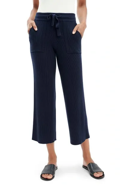 Splendid Georgie Rib Wide Leg Crop Pants In Navy