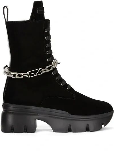 Giuseppe Zanotti Nevada Chain-trimmed Leather Combat Boots In Nero