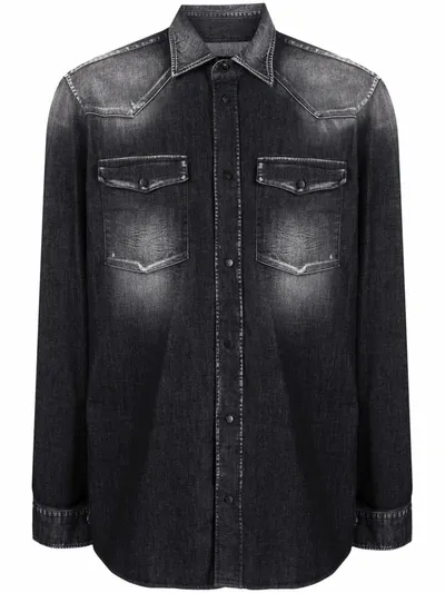 Dondup Faded-finish Denim Shirt In Grey