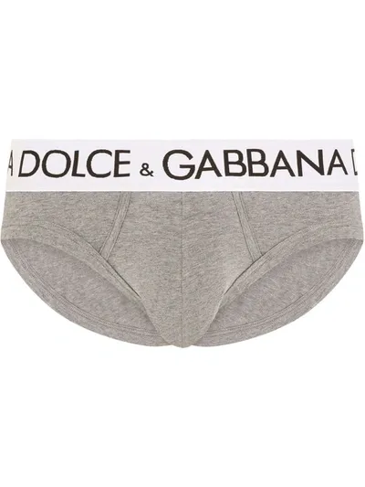 Dolce & Gabbana Logo-waistband Stretch-cotton Briefs In Heather Grey