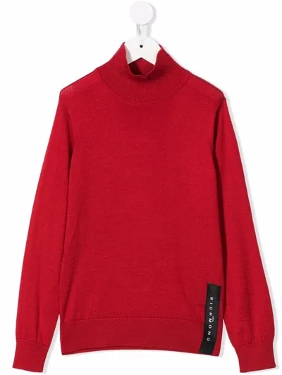 John Richmond Junior Kids' Logo-patch Mock-neck Jumper In Red