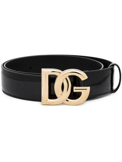 Dolce & Gabbana Dg Logo Leather Belt In Black