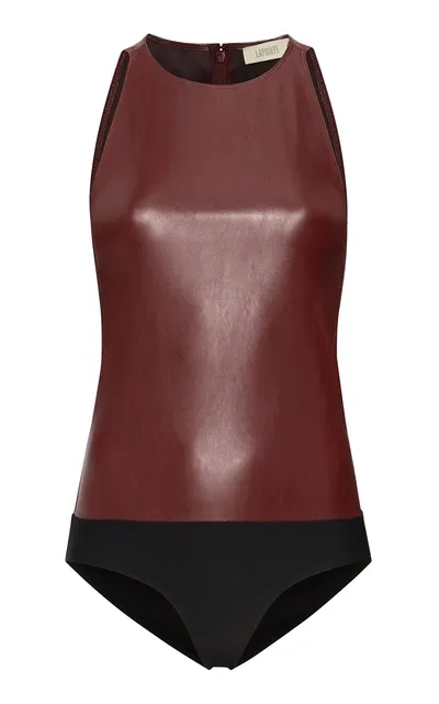 Lapointe Stretch Faux Leather Halterneck Bodysuit In Yellow,burgundy