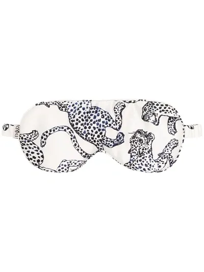 Desmond & Dempsey White The Jaguar Print Silk Eye Mask In Weiss