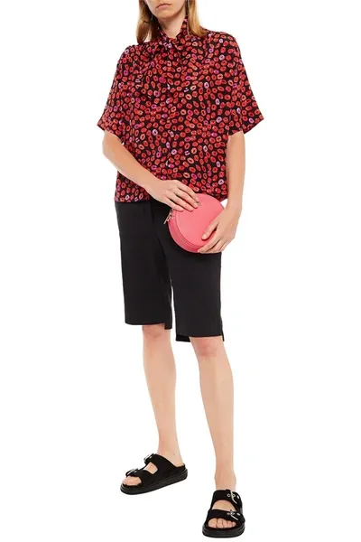 Marni Pussy-bow Printed Silk Crepe De Chine Shirt In Papaya