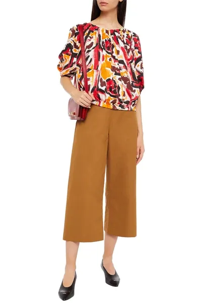 Marni Cropped Belted Cotton Wide-leg Pants In Brown