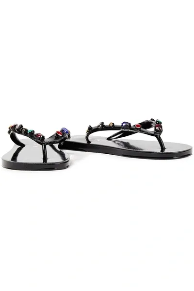 Marni Embellished Coated Rubber Flip Flops In Black