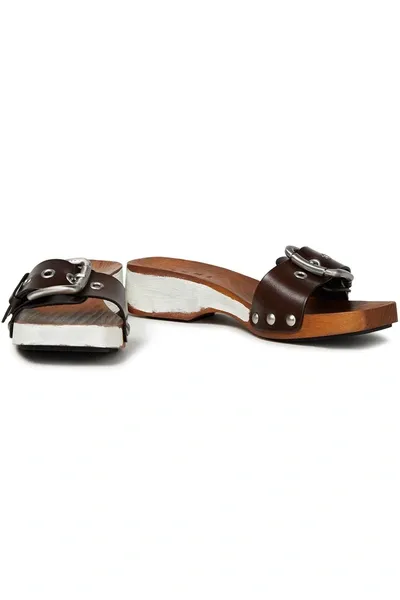 Marni Buckled Color-block Leather Sandals In Chocolate