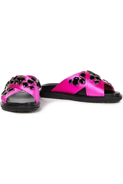 Marni Crystal-embellished Satin Slides In Pink