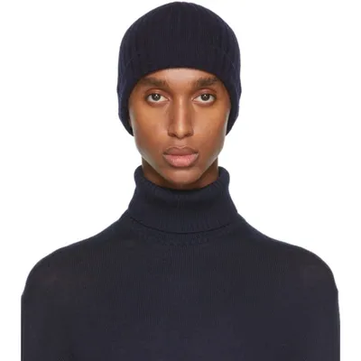 Jil Sander Ribbed Knit Wool Beanie In Navy Blue