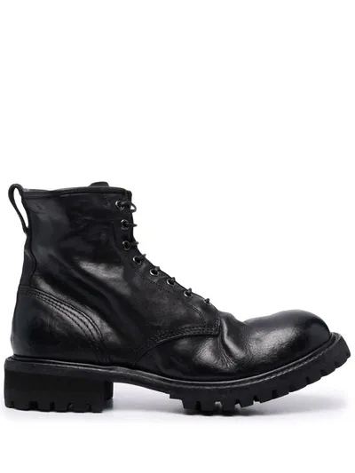 Premiata Lace-up Leather Boots In Black