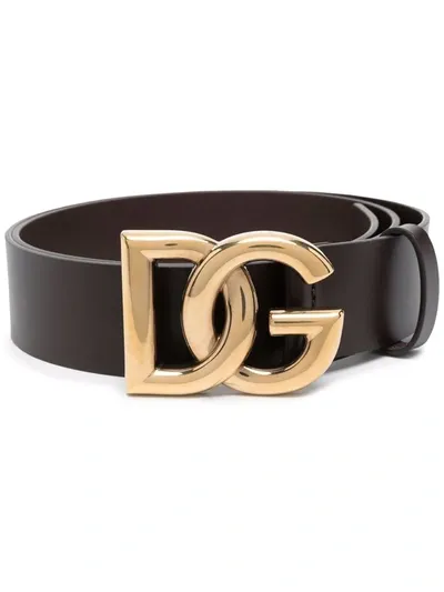 Dolce & Gabbana Leather Logo Belt In Brown,gold