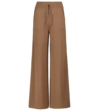 Max Mara Brown Wool Wide Leg Lounge Pants In Sabbia