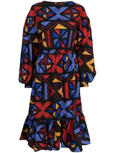 Stella Jean Patterned Jacquard Flared Dress In Black Multi