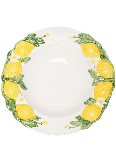 Les Ottomans Lemon Handpainted Pasta Bowl (28cm) In Weiss