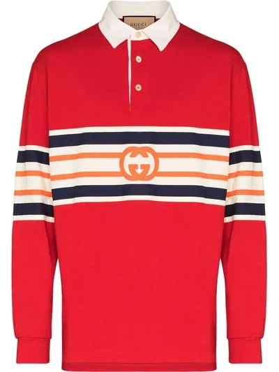 Gucci Interlocking G Jersey Polo Sweatshirt In Red