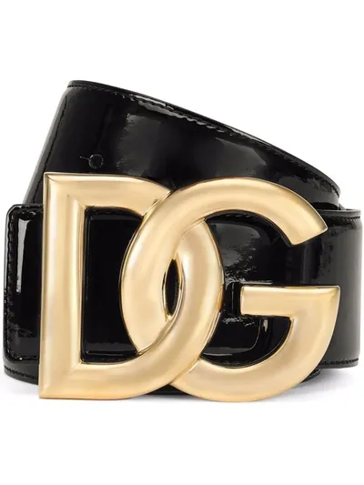 Dolce & Gabbana Patent Leather Belt With Dg Logo In Black