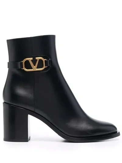 Valentino Garavani Vlogo Plaque Heeled Ankle Boots In Black