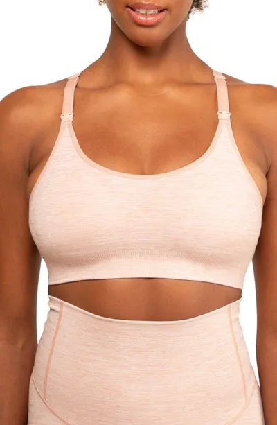 Modern Eternity Seamless Maternity/nursing Racerback Yoga Bra In Peach Melange