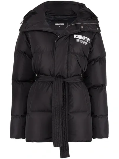 Dsquared2 Ceresio 9 Print Midi Down Jacket In Black