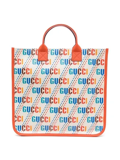 Gucci Kids' Logo Canvas Tote In Multicoloured