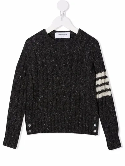 Thom Browne Kids' 4-bar Stripe Cable-knit Jumper In Black