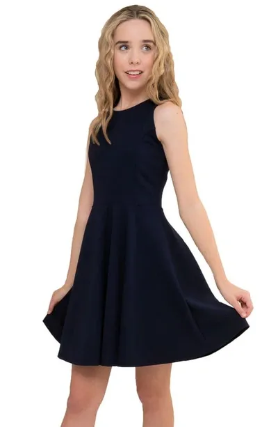 Un Deux Trois Kids' Textured Racerback Fit & Flare Dress In Navy