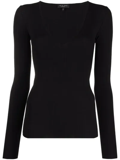 Rag & Bone Hudson Crewneck Long-sleeve Top In Blue/black