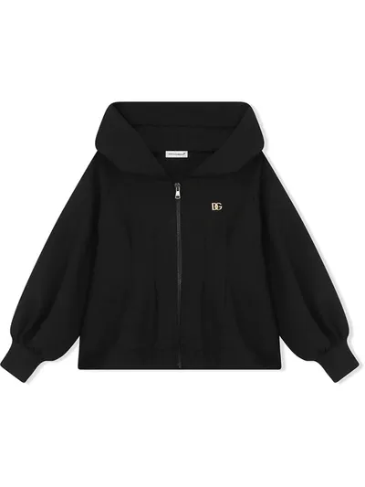 Dolce & Gabbana Kids' Hooded Zip-front Sweatshirt In Black