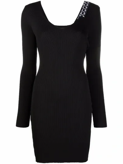 Off-white Black And White Arrows Ribbed Knit Minidress In Nero