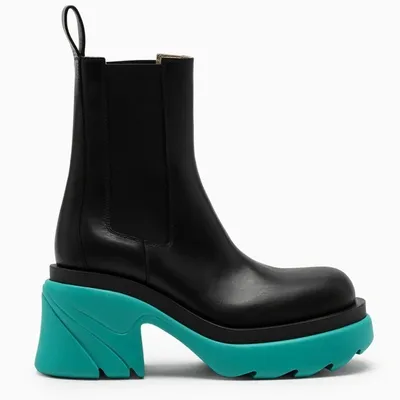 Bottega Veneta Black And Green Flash High Boots In ["black"/ "light Blue"]