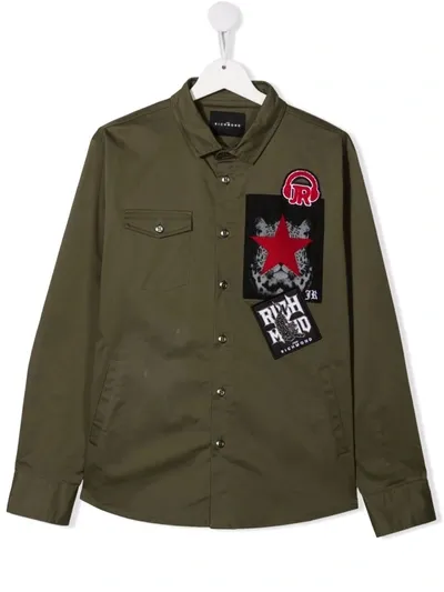 John Richmond Junior Teen Logo-patches Long-sleeve Shirt In Green