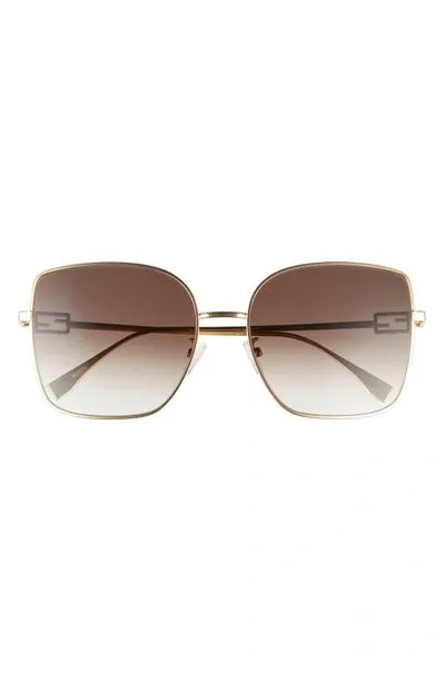 Fendi Iconic Baguette Square Metal Sunglasses In Gold/brown Gradient