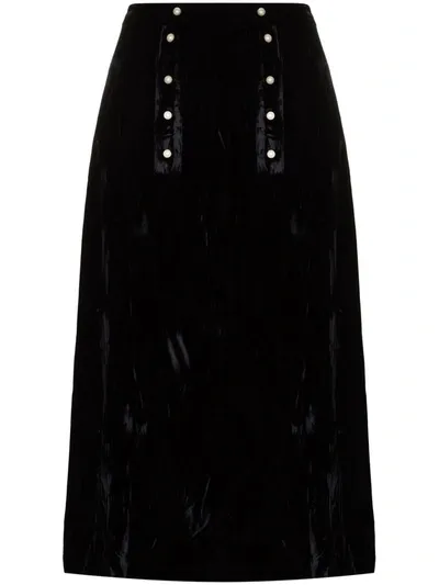 Batsheva Suffrage Velvet Midi Skirt In Black