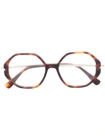 Max Mara Hexagonal Tortoiseshell Glasses In Braun