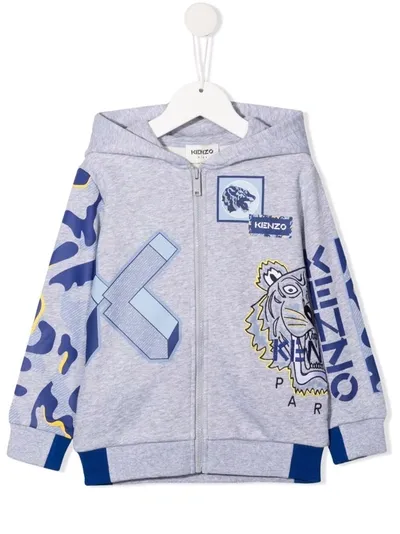 Kenzo Kids' Boys' Multi Iconics Zip Up Hoodie, Sizes 6-12 In A41 Gris Chine