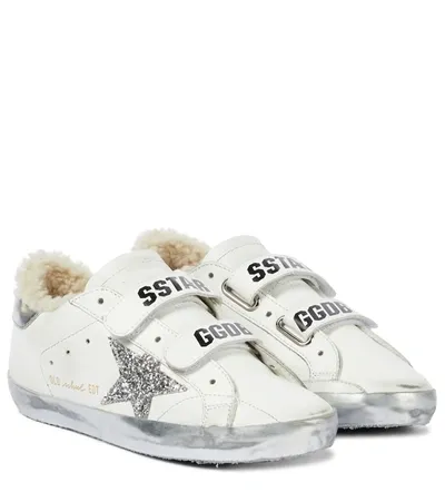 Golden Goose Old School Shearling-lined Distressed Glittered Leather Sneakers In White