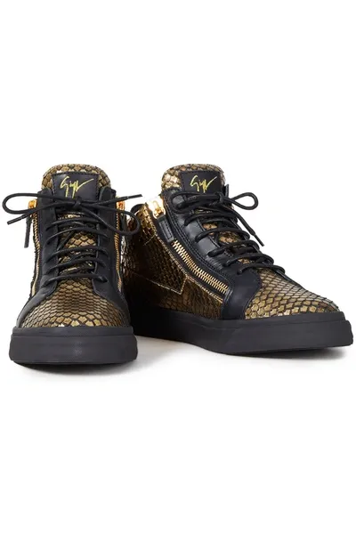 Giuseppe Zanotti Metallic Snake-effect Leather High-top Sneakers In Gold