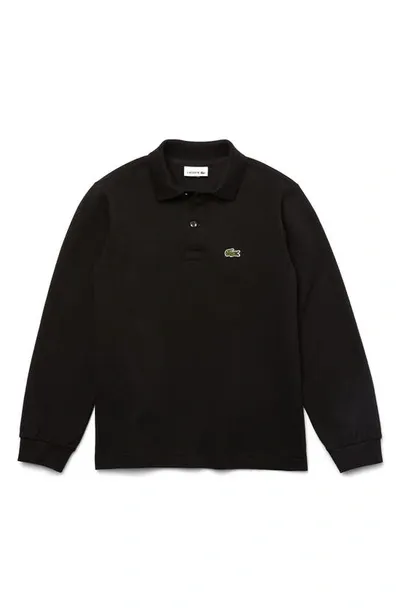 Lacoste Kids' Solid Long Sleeve Polo In Black