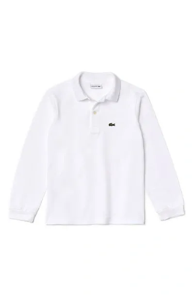 Lacoste Kids' Solid Long Sleeve Polo In White