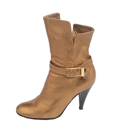 Pre-owned Casadei Gold Leather Ankle Length Boots Size 36