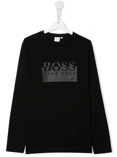 Bosswear Kids' Logo-print Long-sleeved T-shirt In Black