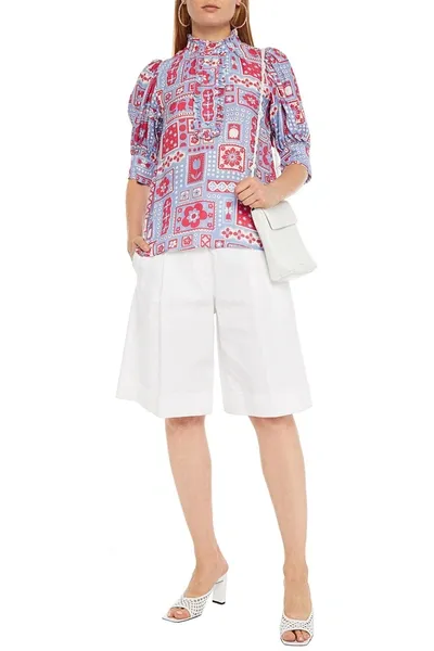 Antik Batik Honoka Ruffled Printed Twill Blouse In Light Blue