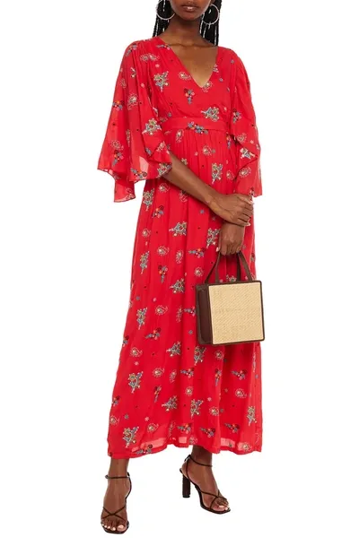 Antik Batik Houla Open-back Embroidered Voile Maxi Dress In Tomato Red