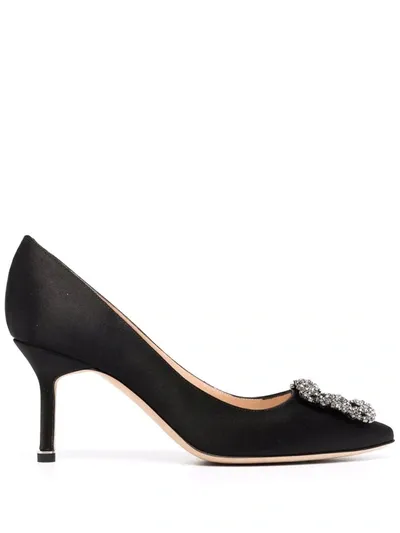 Manolo Blahnik Hangisi 70 Buckle-embellished Satin Pumps In Black