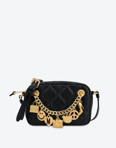 Moschino Black Charm Chain Leather Shoulder Bag