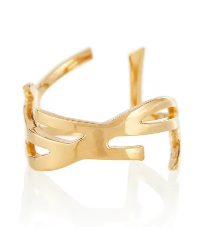 Saint Laurent Opyum Twist Logo Ring In Gold