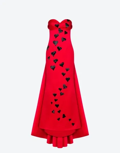 Moschino Heart-sequin Trailed Gown In Red