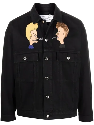 Etudes Studio Études X Beavis & Butt-head Graphic-embroidered Denim Shirt In Black