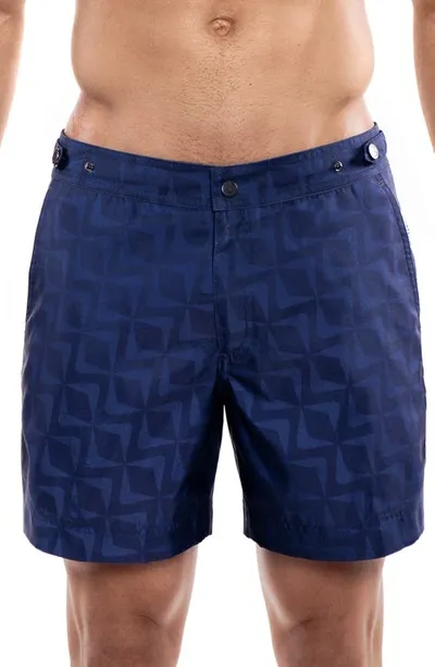 Prince And Bond Deep Sea Ii Tailored Hybrid Swim Trunks In Navy Blue